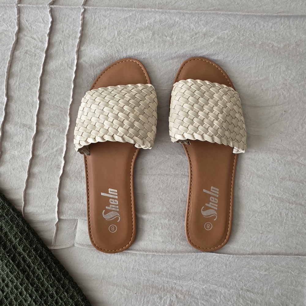 SHEIN Cream and Brown Woven Sandals